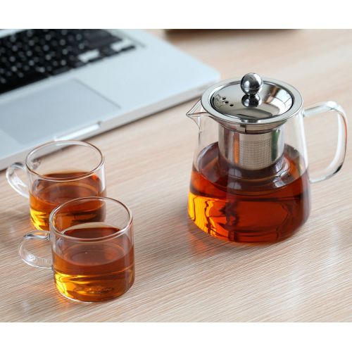  Cupwind Glass Teapot with Removable Stainless Steel Infuser & Lid, Blooming and Loose Leaf Tea Pot,Stovetop Safe Tea Pot and Tea Strainer 18 Ounce / 550 ml