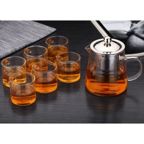  Cupwind Glass Teapot with Removable Stainless Steel Infuser & Lid, Blooming and Loose Leaf Tea Pot,Stovetop Safe Tea Pot and Tea Strainer 18 Ounce / 550 ml