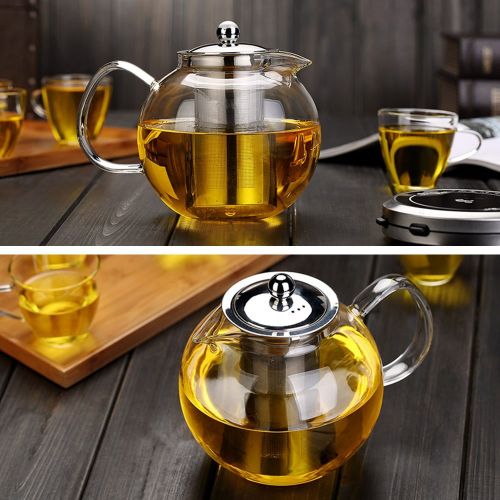  Cupwind Borosilicate Glass Teapot with Removable Stainless Steel Infuser & Lid, 44 Ounce/ 1300 ml Blooming and Loose Leaf Tea Pot and Tea Strainer Stovetop Safe