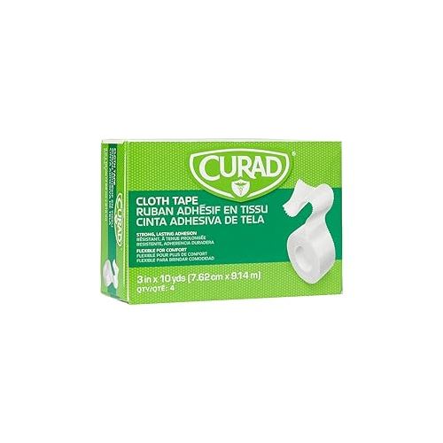  CURAD Cloth Silk Adhesive Medical Tape, 3 Inch x 10 Yard Roll, Box of 4