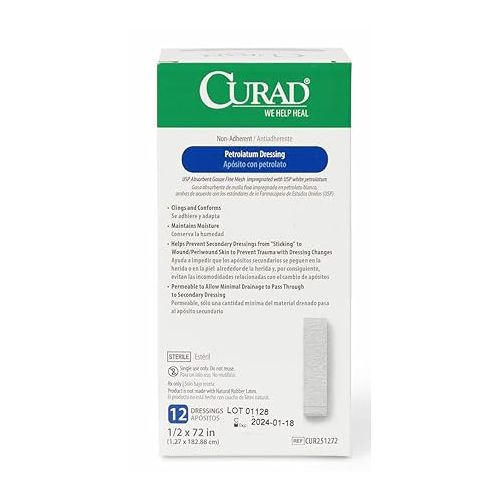  Curad Sterile Latex Free Petrolatum Gauze Dressing, 3