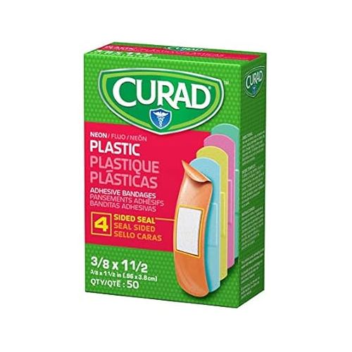  Curad Neon Plastic Adhesive Bandages, Assorted Colors, 3/4