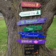 /CurioObscurio 7 Pack Wooden Directional Signs - Choose any 7 signs from our shop