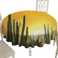 Curioly Cactus Easy Care Leakproof and Durable Tablecloth Sunset Over Desert Landscape Various Kinds of Cactus Desolate Hot Weather Outdoor Picnic D59.05 Inch Marigold Yellow Green