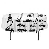 Curioly Construction Easy to Care for Leakproof and Durable Round tablecloths Black Silhouettes Concrete Mixer Machines Industrial Set Trucks Tractors Outdoor Picnic D55 Inch Black White