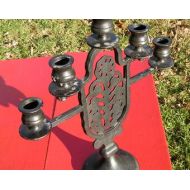 Curioscity Five Branch SHABBAT MENORAH Cast Iron Ornate Synagogue MOURNING Judaism 1950s