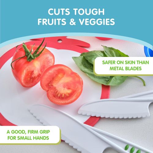  [아마존베스트]Curious Chef Kids Cookware - 3-Piece Knife Set I Real Utensils, Dishwasher Safe, BPA-Free I Kid-Safe I Cuts Fruits & Vegetables I Small, Medium & Large, White/Green