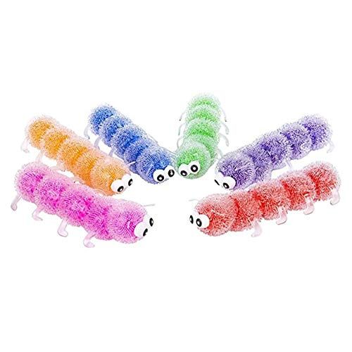  Curious Minds Busy Bags Jumbo Caterpillar Water Bead Filled Squeeze Stress Ball - Sensory, Stress, Fidget Toy (Random Color) (6 Caterpillars - 1 of Each Color)