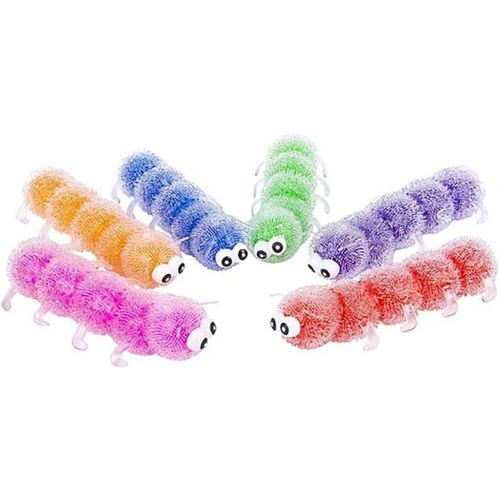  Curious Minds Busy Bags Jumbo Caterpillar Water Bead Filled Squeeze Stress Ball - Sensory, Stress, Fidget Toy (Random Color) (6 Caterpillars - 1 of Each Color)