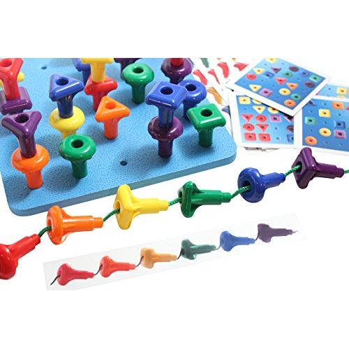  Curious Minds Busy Bags Shape Peg Board Toy - Problem Solving - Pattern Matching Busy Bag with Pegs and Board - Lacing Activity