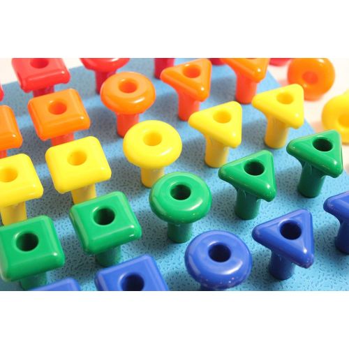  Curious Minds Busy Bags Shape Peg Board Toy - Problem Solving - Pattern Matching Busy Bag with Pegs and Board - Lacing Activity