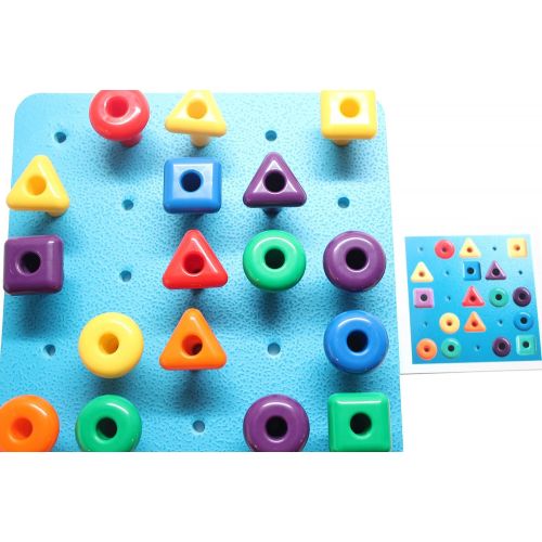  Curious Minds Busy Bags Shape Peg Board Toy - Problem Solving - Pattern Matching Busy Bag with Pegs and Board - Lacing Activity