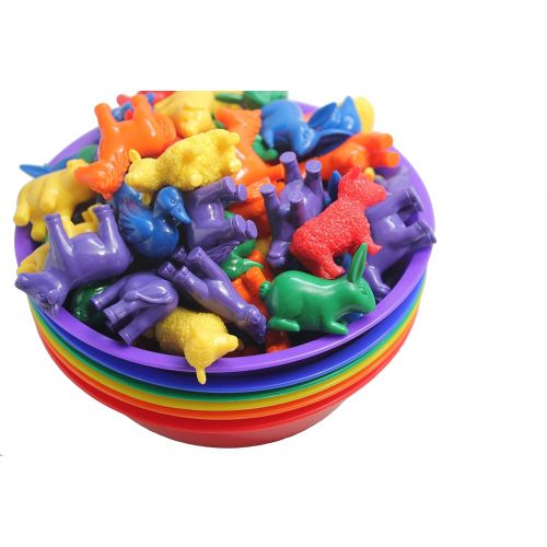  Curious Minds Busy Bags Preschool and Toddler Color and Shape Sorting Set with Sorting Bowls and Colorful Farm Animal Counters - Early Learning Education Toy Busy Bag Activity