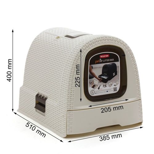  Curver Petlife Style- Hooded Litter Box- Scoop + Filter- Creme-White, Large