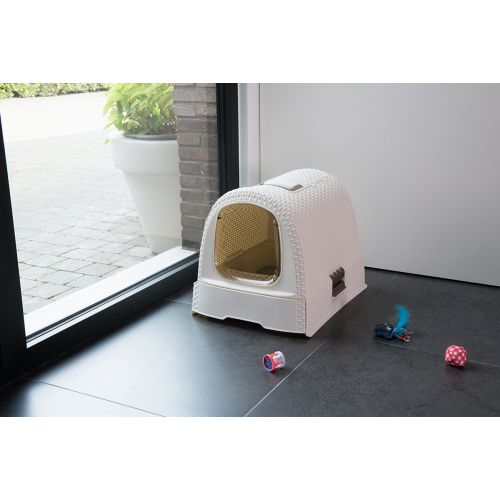  Curver Petlife Style- Hooded Litter Box- Scoop + Filter- Creme-White, Large