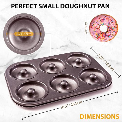  Cushina Donut Pan for Baking Healthy Mini Donuts, Bagels, Muffins and Cakes. Quality Non Stick Easy to Clean 6 Hole Carbon Steel Doughnut Pan.