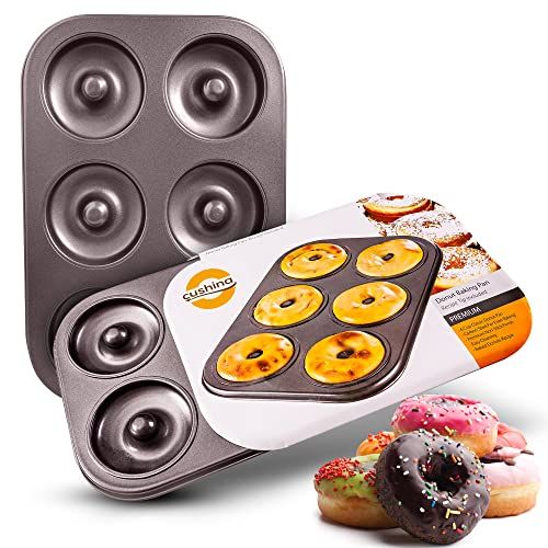  [아마존베스트]Cushina Donut Pan - 6 hole non stick tray for baking Healthier Mini Doughnuts, Bagels and Cakes