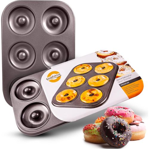  [아마존베스트]Cushina Donut Pan - 6 hole non stick tray for baking Healthier Mini Doughnuts, Bagels and Cakes
