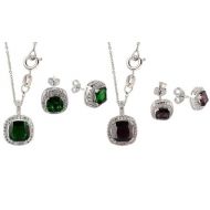 Cushion-Cut Birthstone Halo Earrings and Pendant Set Made with Swarovski Crystal (2-Piece)