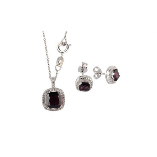  Cushion-Cut Birthstone Halo Earrings and Pendant Set Made with Swarovski Crystal (2-Piece)