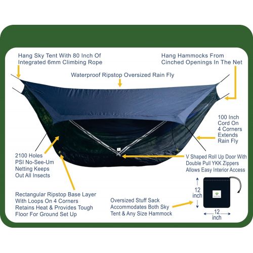  Cushy XL Extra Wide - Limited Edition - Hammock Bliss Sky Tent 2 (ST2) A Revolutionary 2 Person Hammock Tent  Waterproof and Bug Proof Hanging Tent Provides Spacious and Cozy Shelter Fo