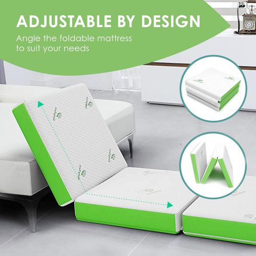  Cushy Form Folding Mattress - Portable Tri-Fold Floor Bed for Travel, Camping, Guest - Foldable 4 Inch Foam Sleeping Pad w/Carry Case for Adults & Kids