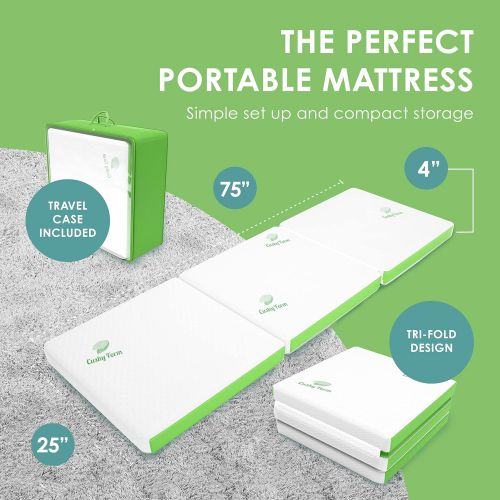  Cushy Form Folding Mattress - Portable Tri-Fold Floor Bed for Travel, Camping, Guest - Foldable 4 Inch Foam Sleeping Pad w/Carry Case for Adults & Kids