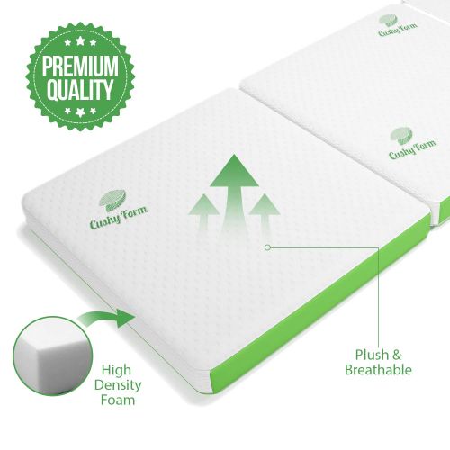  Cushy Form Tri-Fold Folding Mattress w/Storage & Carry Case - Best as Adult Guest Bed, Camping Cot, RV, Floor Mat - Ultra Soft Removable Washable Cover, Foldable, Portable & Compact [75 x 31