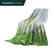 Custom&blanket Rainforest Flannel Blanket,Graphic Plant Landscape at Summertime Natural Grassland Garden Field Theme Print Microfiber All Season Blanket for Bed or Couch Multicolor,30 Wx50 L Gree