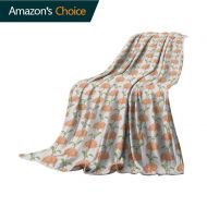 Custom&blanket Dahlia Printed Blanket,Old-Fashioned Style Drawing of Chrysanthemum Blossoms and Leaves Soft Summer Cooling Lightweight Bed Blanket,35 Wx60 L Redwood Army Green Pale Orange