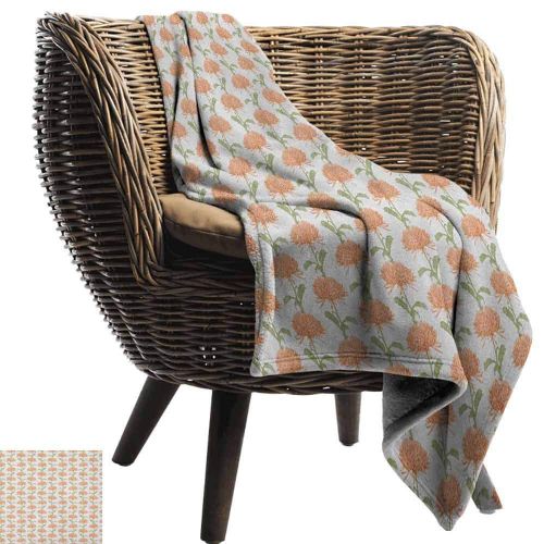  Custom&blanket Dahlia Printed Blanket,Old-Fashioned Style Drawing of Chrysanthemum Blossoms and Leaves Soft Summer Cooling Lightweight Bed Blanket,35 Wx60 L Redwood Army Green Pale Orange