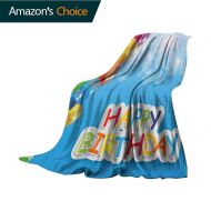 Custom&blanket Birthday Blanket as Bedspread,Striped Colorful Surprise Boxes with Flying Balloons on Small Geometric Shapes Microfiber All Season Blanket for Bed or Couch Multicolor,30 Wx40 L Mul