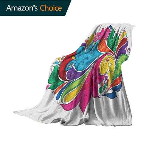  Custom&blanket Ethnic Beach Blanket Sand Proof,Vibrant Paisley Lily Flower Leaves in Rainbow Colors with Modern Abstract Effects for Bed & Couch Sofa Easy Care,60 Wx80 L Multicolor