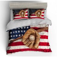 Custom SHOMPE 3D American Flag Baseball Bedding Set,Kids 3 Piece Duvet Cover Set with Pillow Shams for Teens Boys Girls,NO Comforter,Full Size