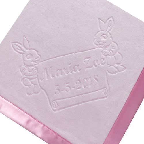  Custom Catch Large Personalized Baby Blanket (Pink) - 36x36 Inch, Satin Trim, Fleece