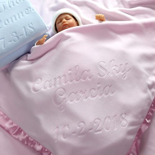  Custom Catch Large Personalized Baby Blanket (Pink) - 36x36 Inch, Satin Trim, Fleece