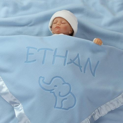  Custom Catch Elephant Blanket Baby Boy, Girls - Nursery Decor, Soft Plush Fleece, Pink, Blue (1 Line of Text)