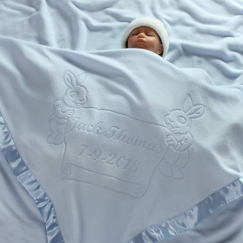  Custom Catch Personalized Baby Blankets (Blue), Large 36x36 Inch, Wide Satin Trim, 200 GSM Fleece