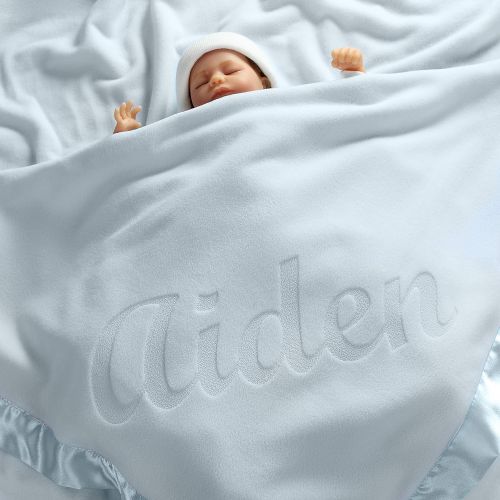  Custom Catch Personalized Baby Blankets (Blue), Large 36x36 Inch, Wide Satin Trim, 200 GSM Fleece