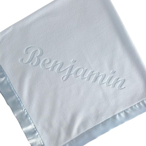  Custom Catch Personalized Baby Blankets (Blue), Large 36x36 Inch, Wide Satin Trim, 200 GSM Fleece