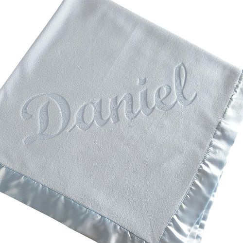  Custom Catch Personalized Baby Blankets (Blue), Large 36x36 Inch, Wide Satin Trim, 200 GSM Fleece