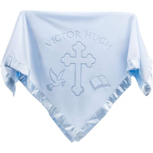  Custom Catch Personalized Baptism Baby Blanket Gift - Boy Name for Christening (Blue, 1 Text Line)