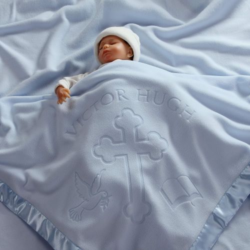  Custom Catch Personalized Baptism Baby Blanket Gift - Boy Name for Christening (Blue, 1 Text Line)