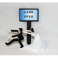 Custom Design Wedding Supplies by Suzanne Wedding Bridal ~Game Over Sign~ Dark Hair on Bride Groom Cake Topper