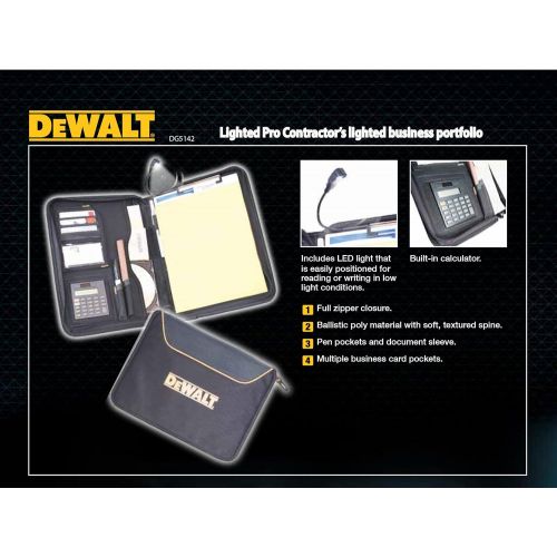  DEWALT DG5142 Pro Contractors Business Portfolio with Flex-Light, Built-In Calculator, Full Zipper Enclosure