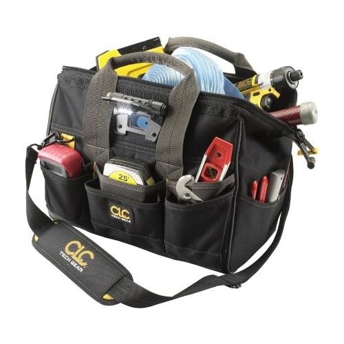  CLC Custom Leathercraft L230 14-Inch 29 Pocket Tech Gear Lighted Big Mouth Tool Bag