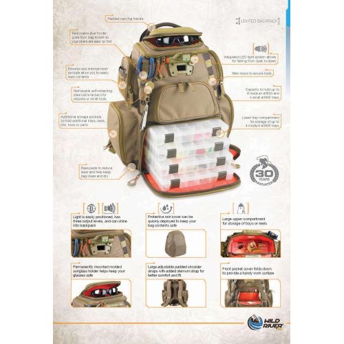  Custom Leathercraft Wild River by CLC WT3604 Tackle Tek Nomad Lighted Backpack with Four PT3600 Trays