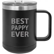 CustomGiftsNow Best Pappy Ever Stainless Steel Vacuum Insulated 15 Oz Travel Coffee Mug with Slider Lid, Black