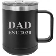 CustomGiftsNow Dad Established EST. 2020 Stainless Steel Vacuum Insulated 15 Oz Travel Coffee Mug with Slider Lid, Black