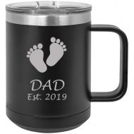 CustomGiftsNow Dad Established EST. 2019 Baby Feet Stainless Steel Vacuum Insulated 15 Oz Travel Coffee Mug with Slider Lid, Black